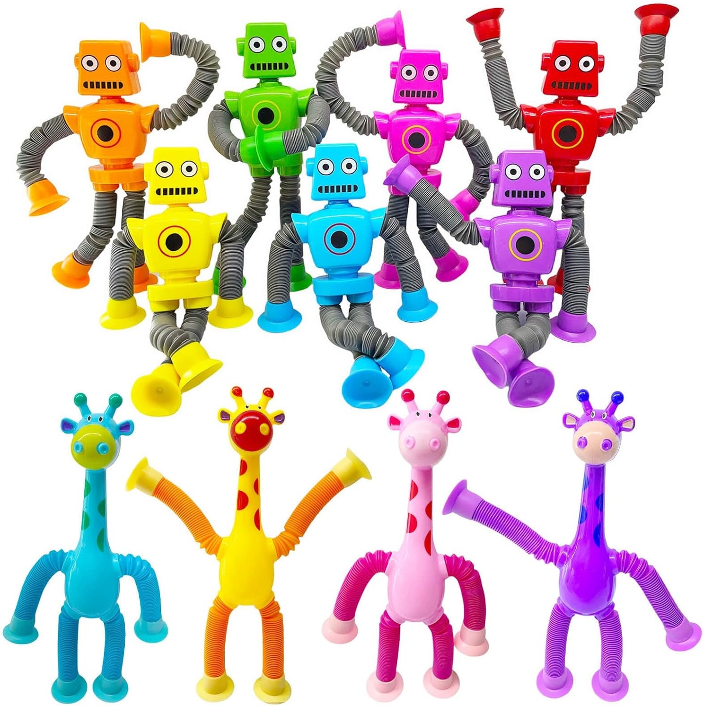 Pop Tubes Robot Fidget Toys 7 Pack of Colorful Telescopic Suction Cup Robotics-Ages 5+ Ideal Sensory Toys for Autism
