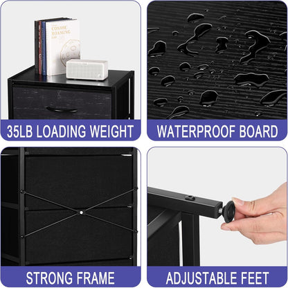 Dresser with 4 Drawers, Fabric Dressers for Bedroom, Small Chest of Drawers, Sturdy Steel Frame & Wood Top, Storage Drawers Tower for Bedroom, Hallway, Entryway, Closets, Oak Black