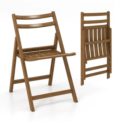 Set of 2 Folding Dining Chairs with Rubberwood Frame and Slatted Seat