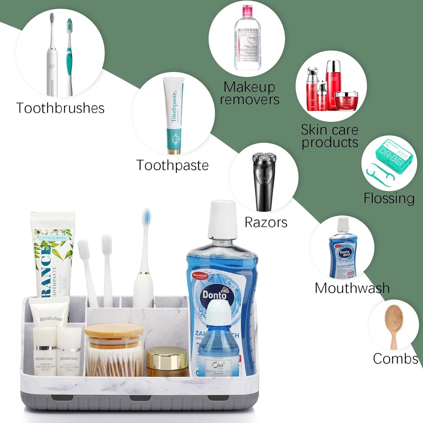 Detachable 7-Slot Marble Bathroom Organizer for Electric Toothbrushes and Toothpaste 