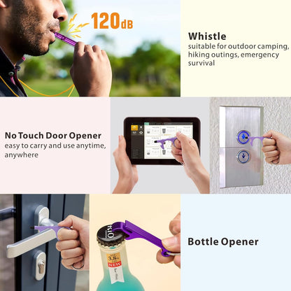 Safe Sound Personal Alarm, 6 Pcs Keychain Accessories - Alarm Keychain, LED Light, Cute Pom Pom, Whistle, and Locking Carabiner Clip