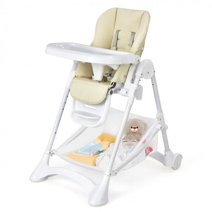 Folding Baby Chair with Wheel Tray and Storage Basket