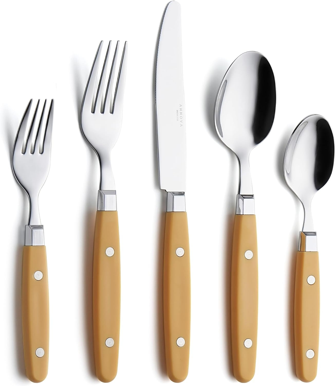 20-Piece Stainless Steel Silverware Set with Colorful Riveted Handles in Retro Morandi Design