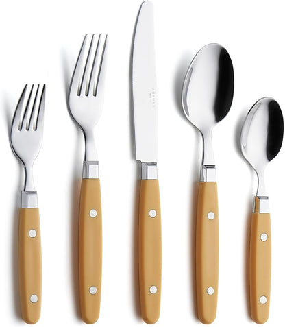 20-Piece Stainless Steel Silverware Set with Colorful Riveted Handles in Retro Morandi Design
