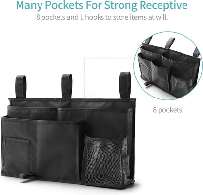 Bunk Bed Organizer with 8 Pockets - Hanging Bedside Caddy Storage Bag, Made of Durable 600D Oxford Cloth (Black)