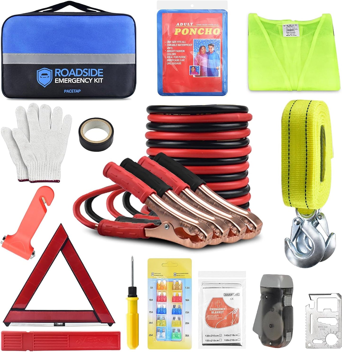 Comprehensive Car Roadside Emergency Kit: Essential Automotive Safety Tools Including Jumper Cables