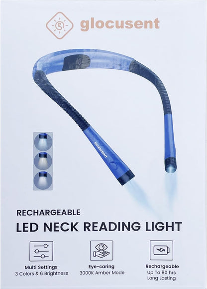 Rechargeable Book Light with 3 Color Temperatures and Flexible Neck - 80 Hours of Use for Reading, Knitting, Camping, and Repairing - Ideal Gift for Avid Readers
