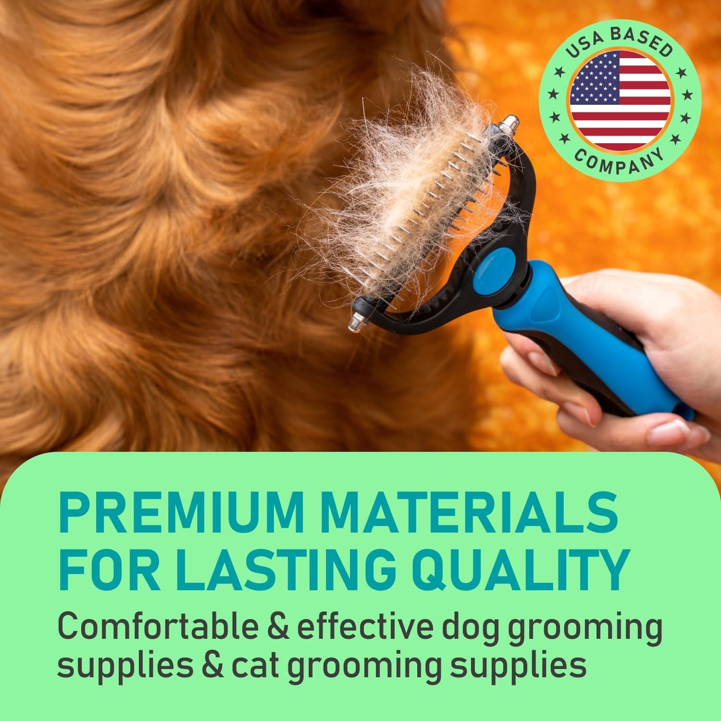Pet Grooming Brush - Double-Sided Shedding, Demating Tool - Dogs, Cats - Undercoat Rake - Reduces Shedding by 95% - Blue