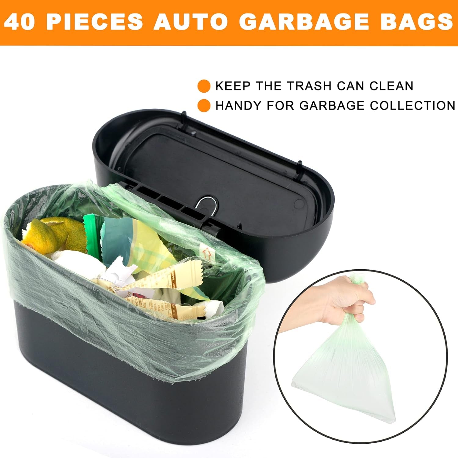 Leakproof Car Trash Can with Lid - Compact Garbage Bin for Vehicle, Office, Kitchen, Home, 40 Trash Bags Included