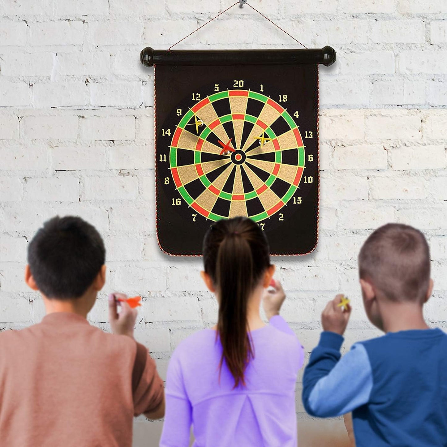 Magnetic Rollup Dart Board Set for Children and Adults with 6 Safe Darts - Ideal Gift for Ages 6 to 12