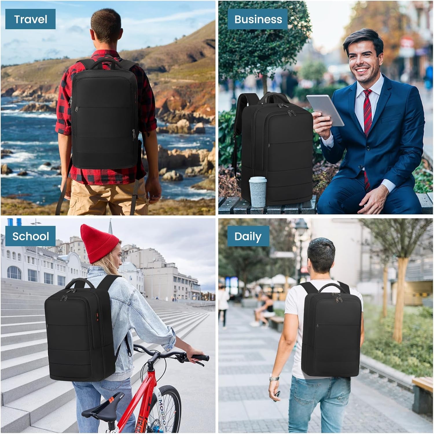 Laptop Backpack 15.6 Inch Backpack - Business Work Backpacks Water Resistant Backpack with Charging Hole Computer Backpack, Black