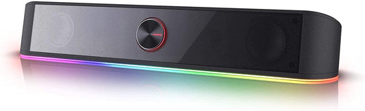 RGB Desktop Soundbar - 2.0 Channel Computer Speaker with Dynamic Audio-Light Sync, Touch-Control Backlit Volume Knob, USB Powered with 3.5mm Cable