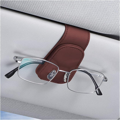 Car Sun Visor Sunglasses Holder, Leather Eyeglasses Hanger with Magnetic Clip - Universal Auto Interior Accessory 