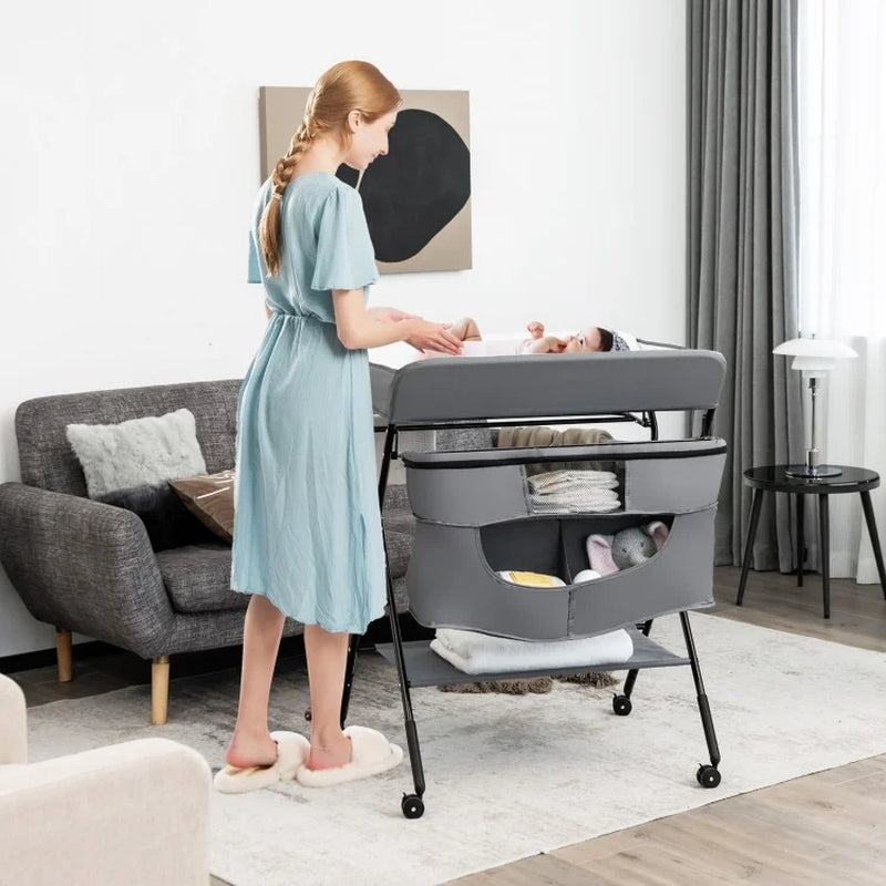 Portable Adjustable Height Nursery Organizer for Newborns with Wheels