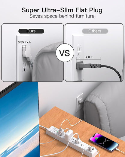 Dual Pack Power Strip - Surge Protector with 6 Outlets and 4 USB Charging Ports, 5Ft Braided Extension Cord, Flat Plug, Overload Protection, Wall Mount for Home and Office Use