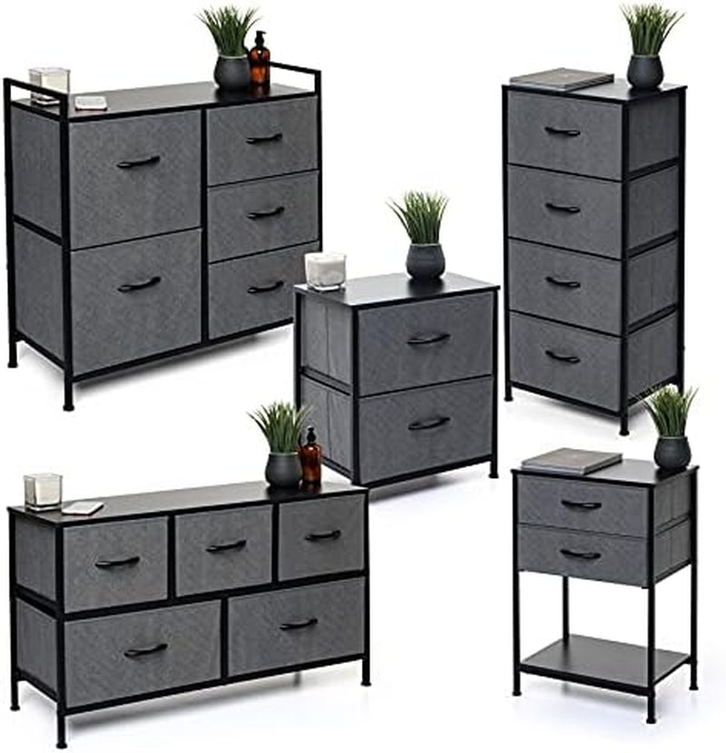Night Stands for Bedrooms - Bedside Table with Shelf, End Table, Side Table - Modern 2 Drawer Storage Unit and 2 Drawer Dresser with Fabric Drawers - Perfect for Bedroom, Office, Closet, Dorm - Black