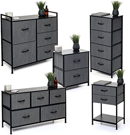 Night Stands for Bedrooms - Bedside Table with Shelf, End Table, Side Table - Modern 2 Drawer Storage Unit and 2 Drawer Dresser with Fabric Drawers - Perfect for Bedroom, Office, Closet, Dorm - Black