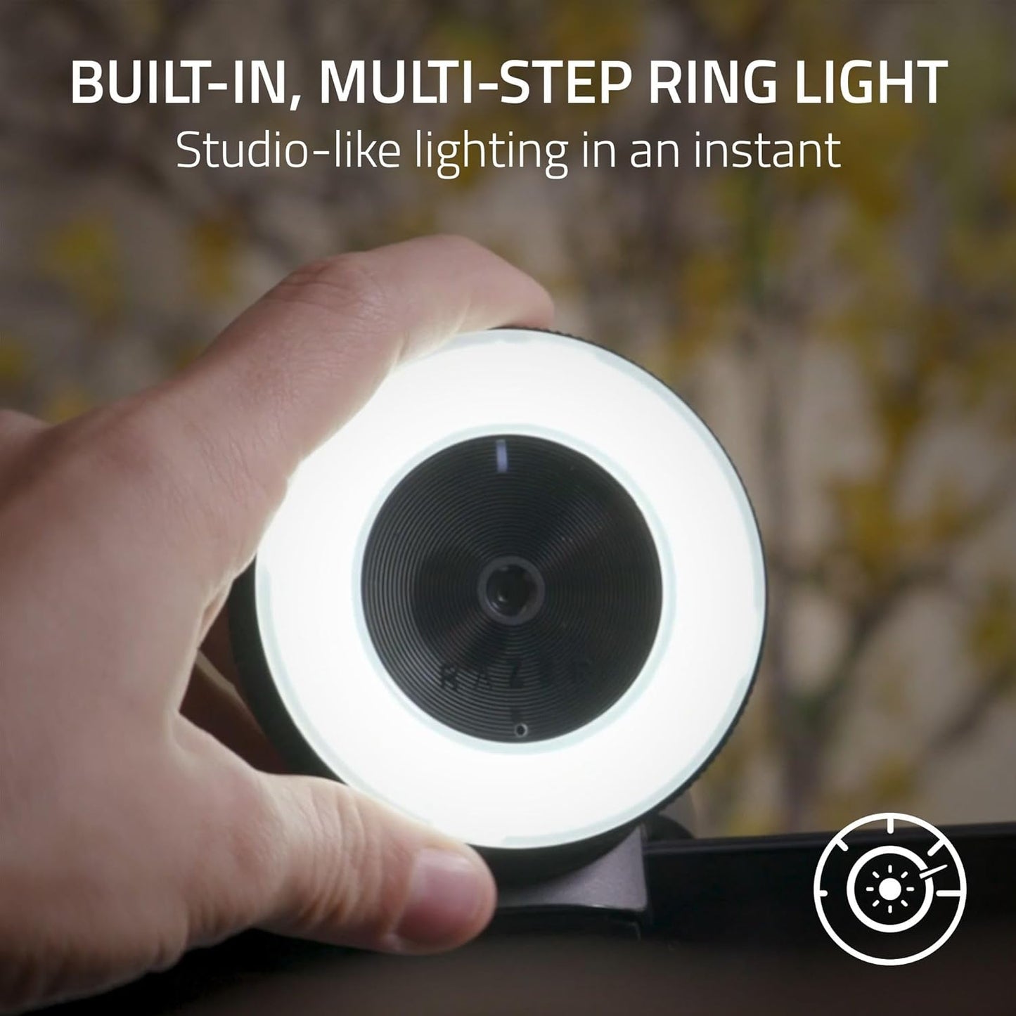 Full HD Streaming Webcam with Adjustable Ring Light, Built-In Microphone, and Autofocus - Compatible with Zoom, Teams, and Skype