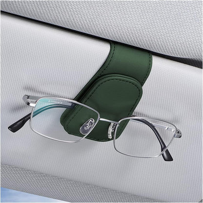 Car Sun Visor Sunglasses Holder, Leather Eyeglasses Hanger with Magnetic Clip - Universal Auto Interior Accessory 