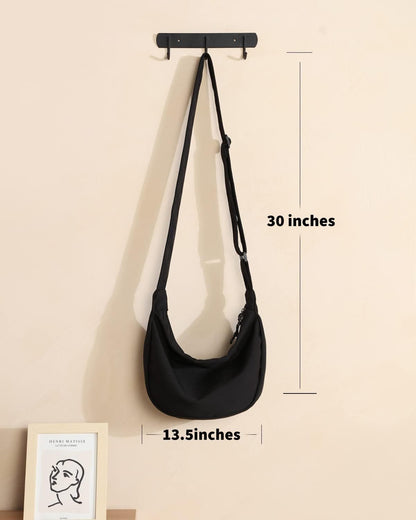 Trendy Mini Crescent Sling Crossbody Bag for Men and Women, Lightweight Nylon with Adjustable Strap and Dual Zippers