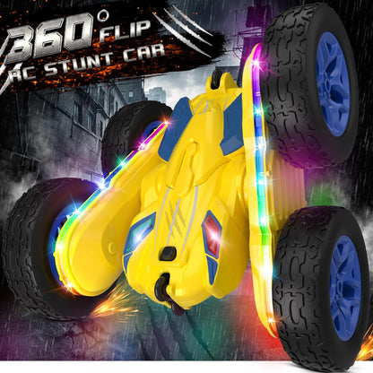 Remote Control Stunt Car-LED Light Strips, Headlights, 2.4GHz All-Terrain Double-Sided 360° Rotating RC Vehicle Ages 8+