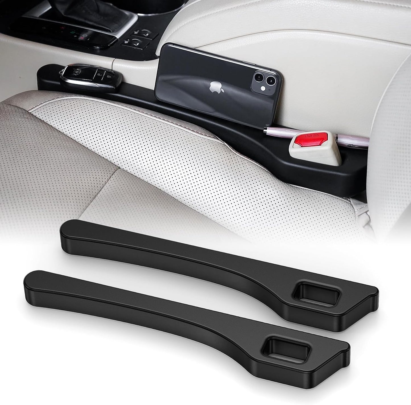 Multifunctional Car Seat Gap Filler Set of 2 - Soft Foam Organizer with Hook Function - Universal Fit 