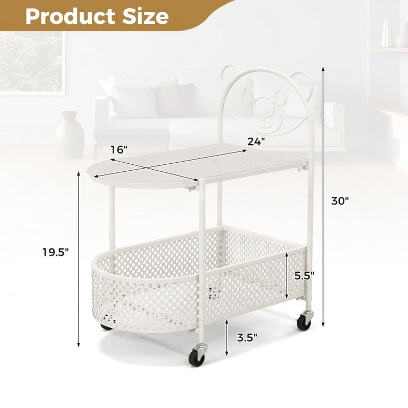 2-Tier Mobile Glass Coffee Table Featuring Bear Design