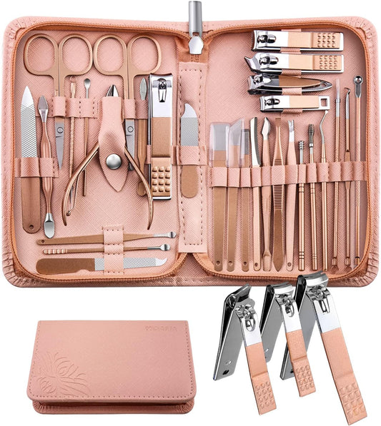 Manicure Set Pedicure Kit - 30 in 1 Nail Kit Professional Stainless Steel Nail Care Kit for Women - Pink