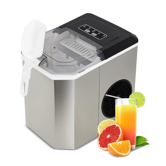 Portable Stainless Steel Countertop Ice Maker - Self-Cleaning, 26 lbs Daily Production, 9 Ice Cubes in 6 Minutes