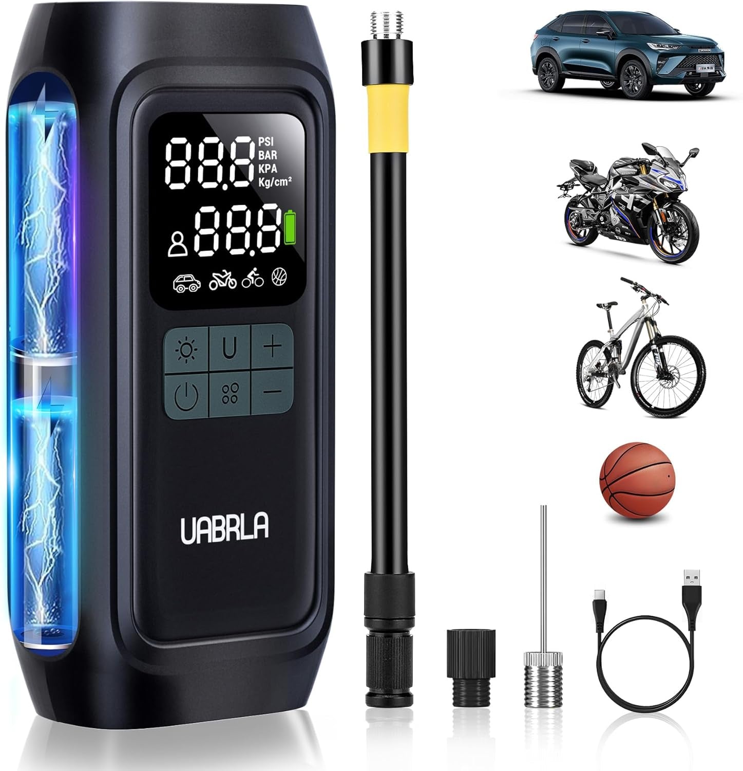 Portable Tire Inflator - Air Compressor, 150 PSI, 20,000 mAh Cordless Design, Automatic Shut-Off, Digital Gauge - Cars, Motorcycles, Sports Equipment
