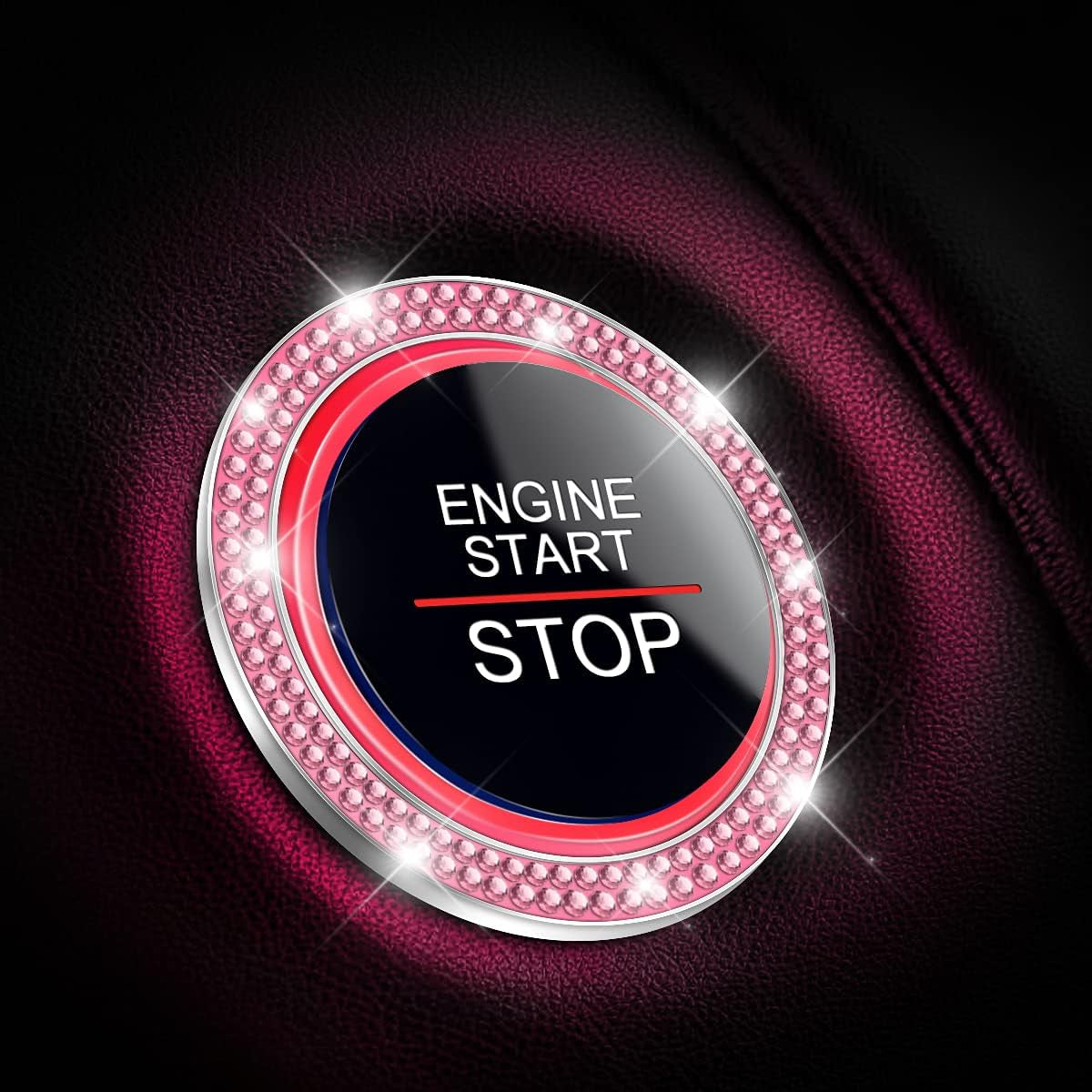 Crystal Rhinestone Engine Start Ring Decals - 2 Pack Push Start Button Covers, Key Ignition Knob Accessories, Sparkling Car Interior Decor for Women (Purple)