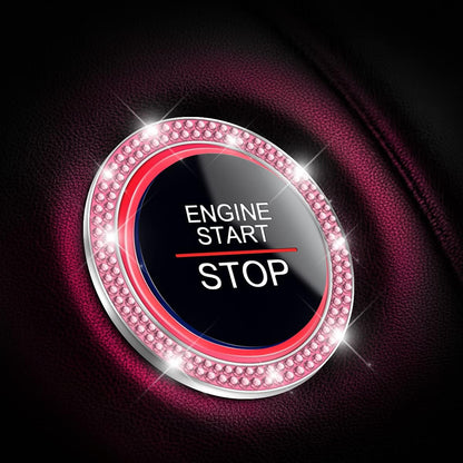 Crystal Rhinestone Engine Start Ring Decals - 2 Pack Push Start Button Covers, Key Ignition Knob Accessories, Sparkling Car Interior Decor for Women (Purple)