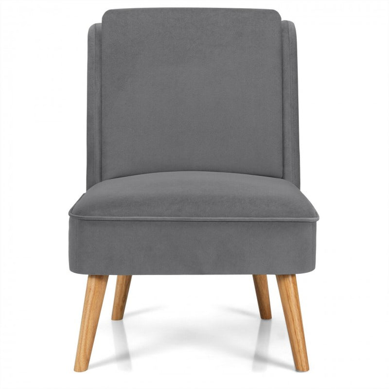 Velvet Armless Accent Chair with Rubberwood Legs for Bedroom Decor