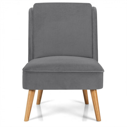 Velvet Armless Accent Chair with Rubberwood Legs for Bedroom Decor