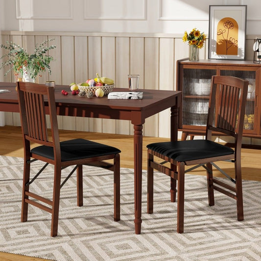 Set of 2 Upholstered Foldable Kitchen Chairs with Padded Seating