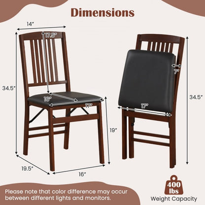 Set of 2 Upholstered Foldable Kitchen Chairs with Padded Seating