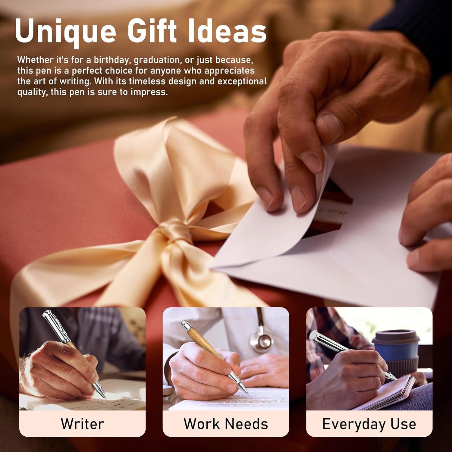 Luxury Rollerball Pen Set, Extra 2 Ink Refills(1 Black & 1 Blue), Fancy Writing Pen Nice Office Gift for Men, Professional, Executive, Cool Wooden Pen for Journaling - White Oak