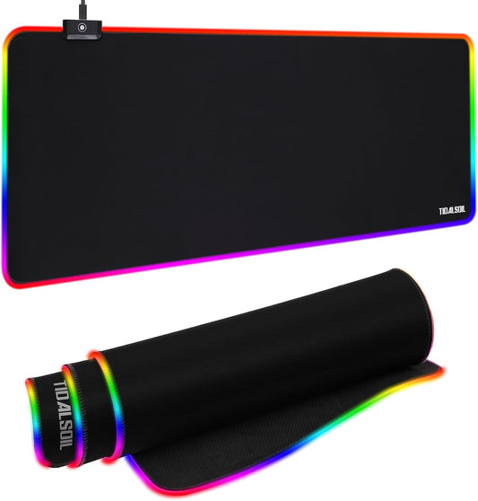 RGB Gaming Mouse Pad, Oversized Mouse Mat with 12 Light Modes, Non-Slip Rubber Base, Large Computer Keyboard Mouse Pad for PC Gaming, Office, 800 X 300 X 3 Mm, Black
