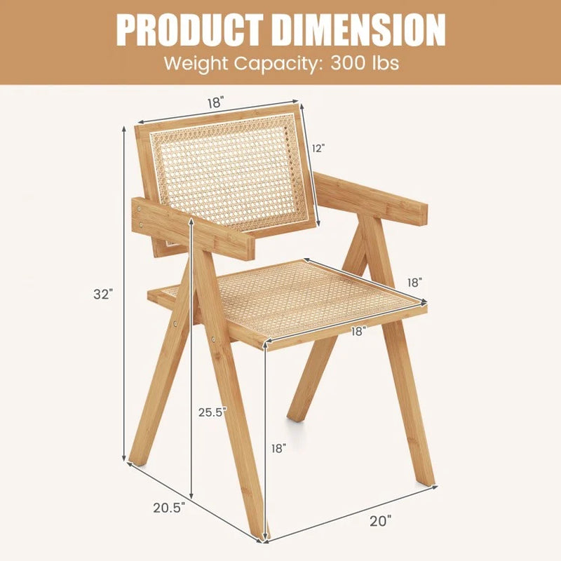 Set of Two Rattan Accent Chairs with Natural Bamboo Frame