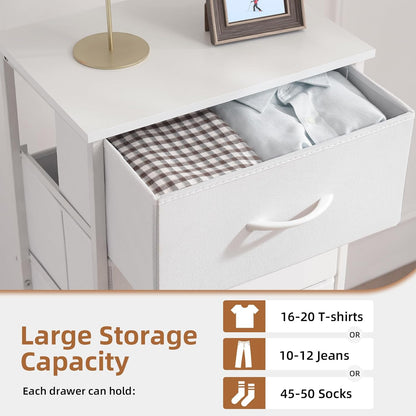 Tall Dresser for Bedroom, 4 Drawer Storage Organizer Chest of Drawers with Removable Fabric Bins - White Leather