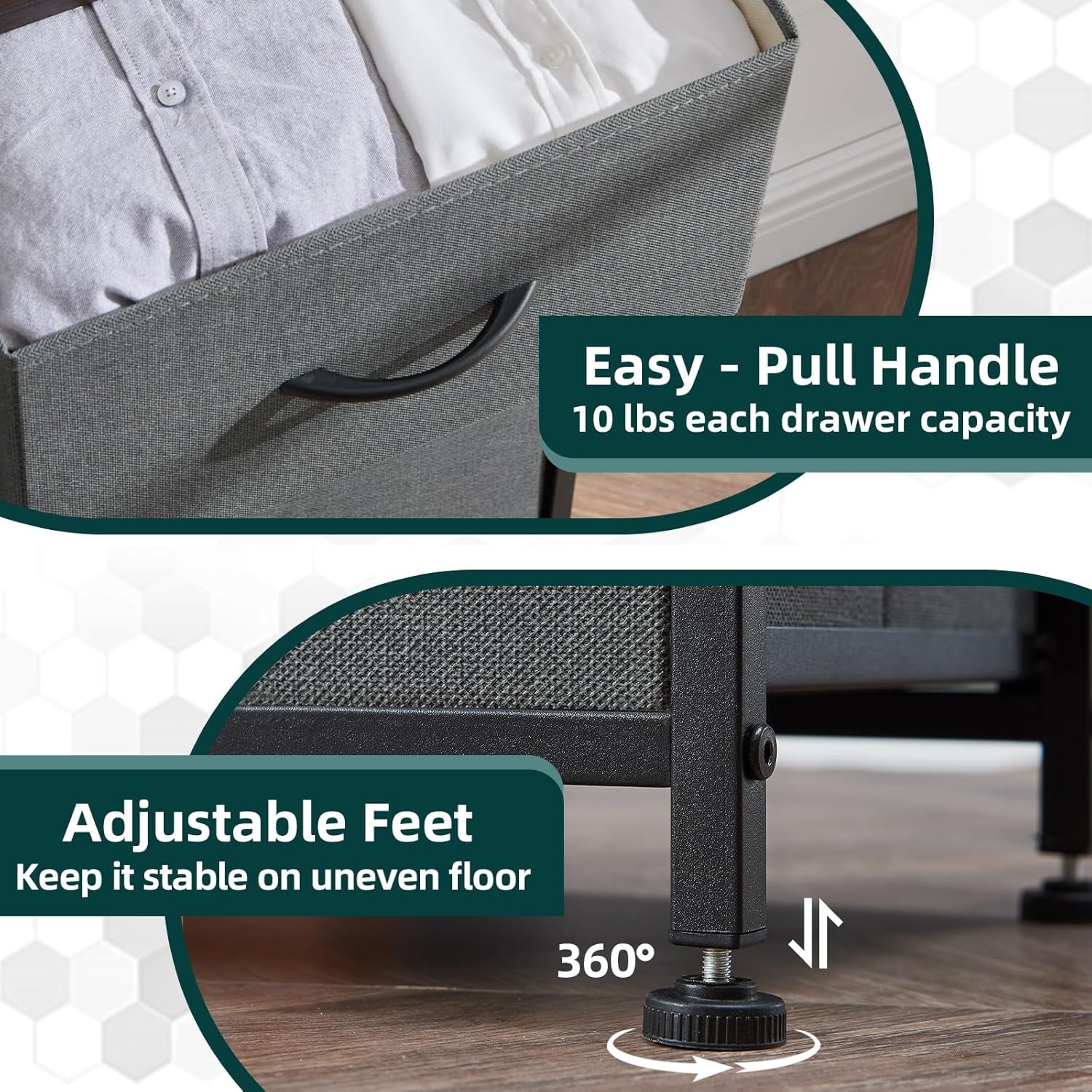 Nightstand with 3 Drawers, Small Dresser for Bedroom, Bedside Table Night Stand End Table with Fabric Bins for Bedroom Closet Dorm Kids Room, Charcoal Grey