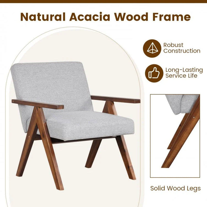 Contemporary Linen Fabric Accent Chair with Durable Solid Acacia Wood Frame