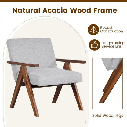 Contemporary Linen Fabric Accent Chair with Durable Solid Acacia Wood Frame