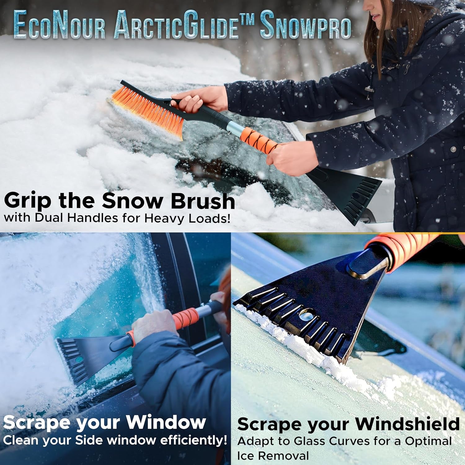 27-Inch Aluminum Snow Brush - Ice Scraper, Automotive Windshields, Windows | Ergonomic Foam Grip Winter Accessory 
