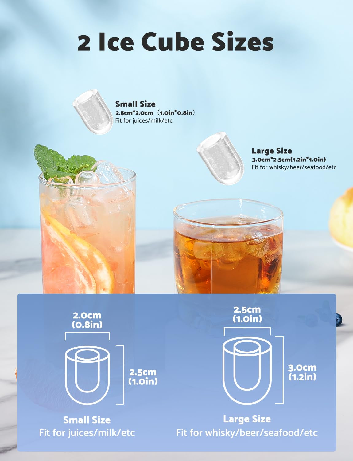 Countertop Ice Maker Machine - Produces 9 Ice Cubes in 6-8 Minutes, 26.5 lbs Daily Capacity, Self-Cleaning with Ice Scoop