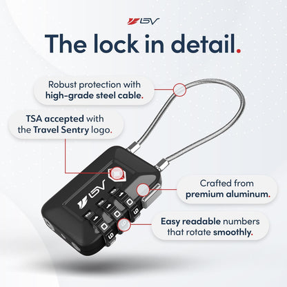 TSA-Approved Combination Travel Lock Set for Luggage, Gym Lockers, Filing Cabinets, and Toolboxes (Black, 2-Pack)