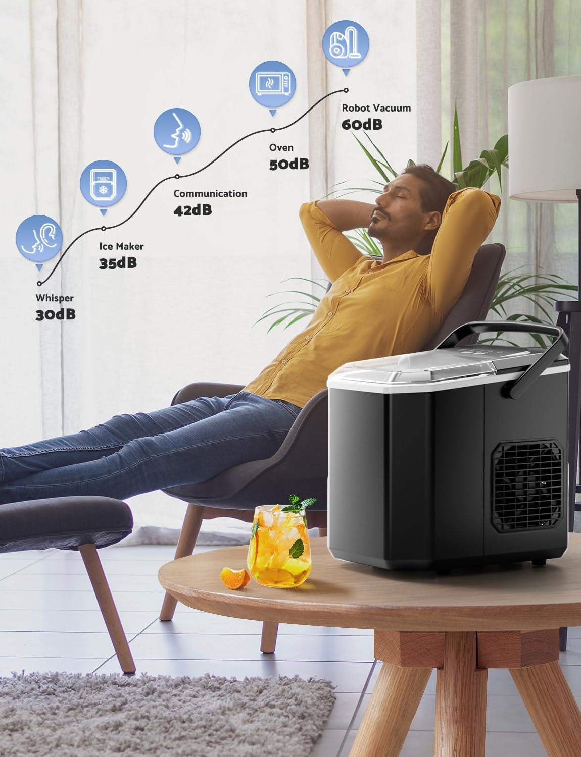 Countertop Ice Maker Machine - Produces 9 Ice Cubes in 6-8 Minutes, 26.5 lbs Daily Capacity, Self-Cleaning with Ice Scoop