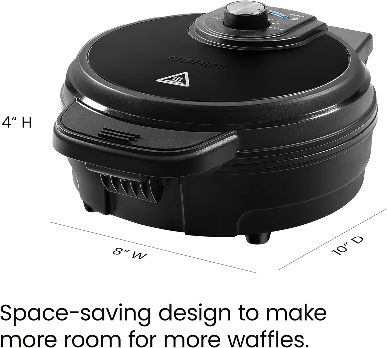 Professional Anti-Overflow Belgian Waffle Maker with Shade Selector, Temperature Control, Mess-Free Moat, Round Nonstick Plates, Cool Touch Handle, and Measuring Cup - Black