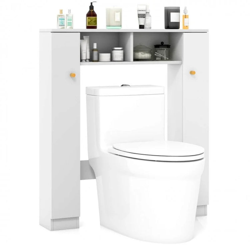 Over-the-Toilet Storage Cabinet with Dual Open Compartments and Four Adjustable Shelves