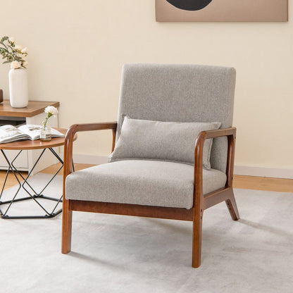 Contemporary Accent Chair Featuring a Rubber Wood Frame and Lumbar Support Pillow